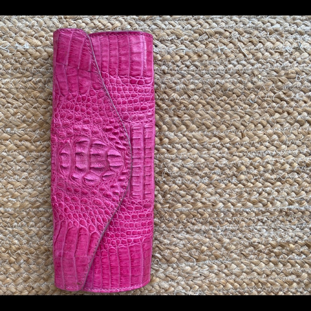 Baby crocodile hot pink clutch